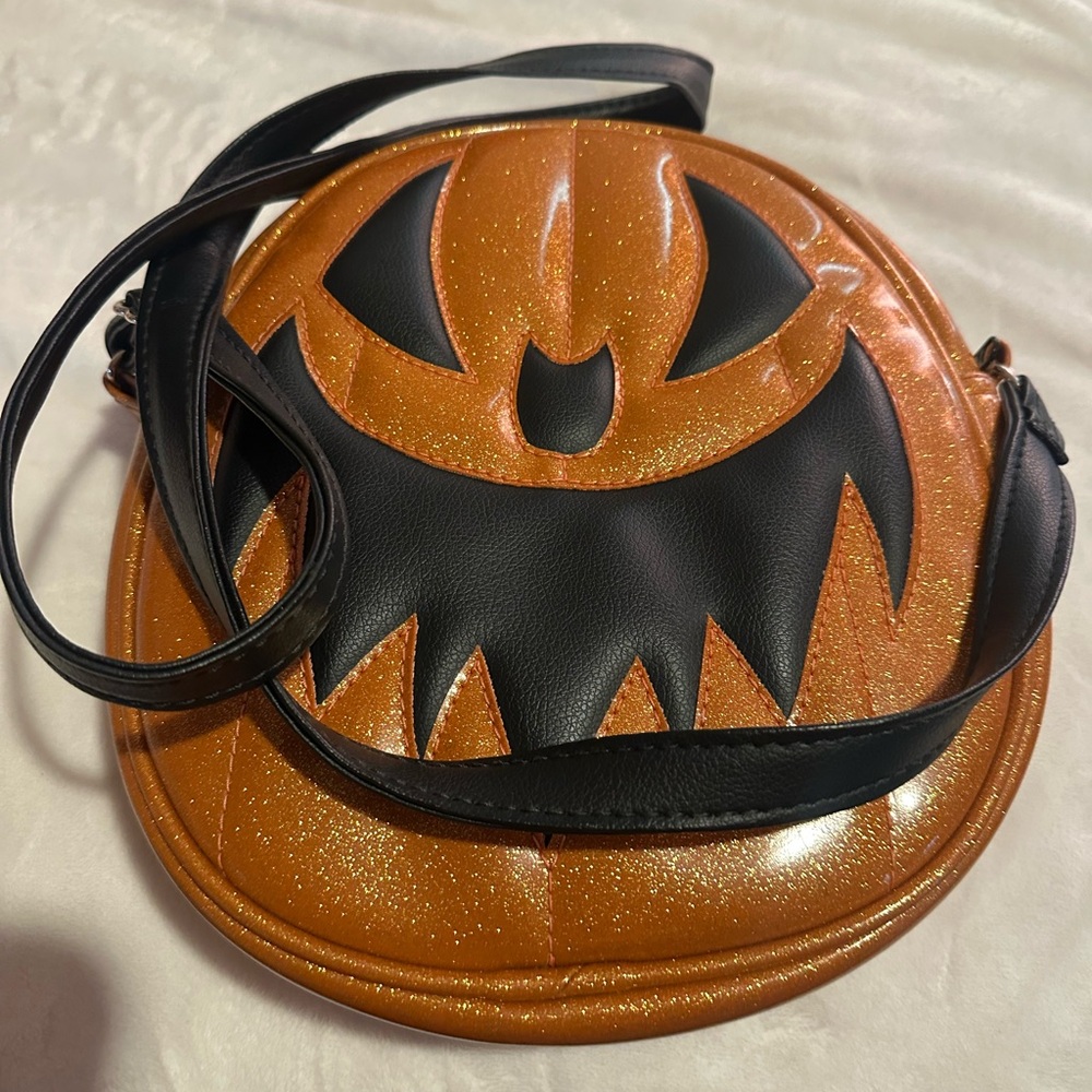 Glittery Pumpkin Face Crossbody Bag love pain and stitches lightly used
